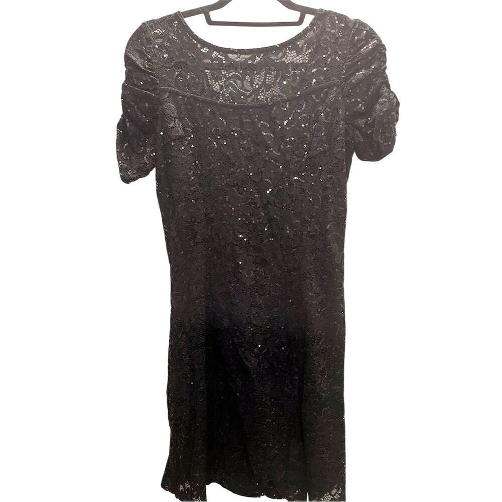 Marina Women's Black Cold-Shoulder Lace Sequin New Dress Size S NWT
